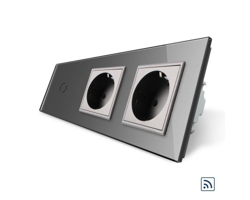 Сенсорный радиоуправляемый выключатель 1 сенсор 2 розетки серый стекло Livolo (VL-C701R/C7C2EU-15)