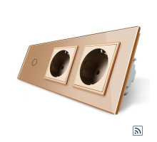 Сенсорный радиоуправляемый выключатель 1 сенсор 2 розетки золото стекло Livolo (VL-C701R/C7C2EU-13)