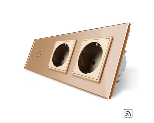 Сенсорный радиоуправляемый выключатель 1 сенсор 2 розетки золото стекло Livolo (VL-C701R/C7C2EU-13)