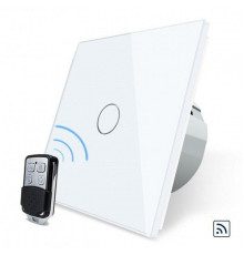 Сенсорный радиоуправляемый выключатель 1 сенсор + пульт-брелок белый стекло Livolo (VL-C701R-11/VL-RMT-02)