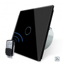 Сенсорный радиоуправляемый выключатель 1 сенсор + пульт-брелок черный стекло Livolo (VL-C701R-12/VL-RMT-02)