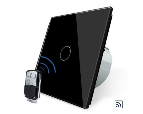 Сенсорный радиоуправляемый выключатель 1 сенсор + пульт-брелок черный стекло Livolo (VL-C701R-12/VL-RMT-02)