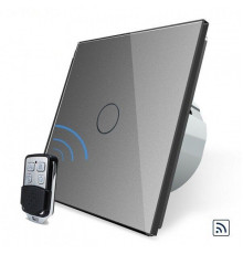 Сенсорный радиоуправляемый выключатель 1 сенсор + пульт-брелок серый стекло Livolo (VL-C701R-15/VL-RMT-02)