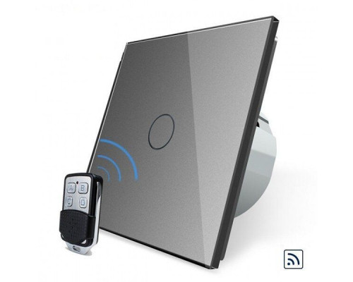 Сенсорный радиоуправляемый выключатель 1 сенсор + пульт-брелок серый стекло Livolo (VL-C701R-15/VL-RMT-02)