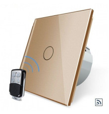 Сенсорный радиоуправляемый выключатель 1 сенсор + пульт-брелок золото стекло Livolo (VL-C701R-13/VL-RMT-02)