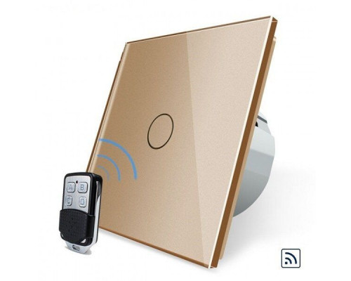 Сенсорный радиоуправляемый выключатель 1 сенсор + пульт-брелок золото стекло Livolo (VL-C701R-13/VL-RMT-02)