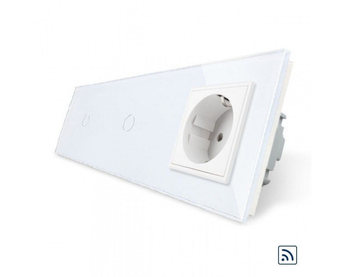 Сенсорный радиоуправляемый выключатель 2 сенсора (1-1) 1 розетка белый стекло Livolo (VL-C701R/C701R/C7C1EU-11)
