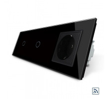 Сенсорный радиоуправляемый выключатель 2 сенсора (1-1) 1 розетка черный стекло Livolo (VL-C701R/C701R/C7C1EU-12)