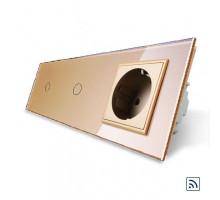 Сенсорный радиоуправляемый выключатель 2 сенсора (1-1) 1 розетка золото стекло Livolo (VL-C701R/C701R/C7C1EU-13)