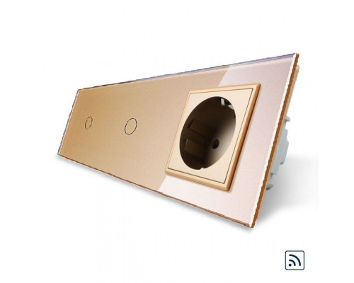 Сенсорный радиоуправляемый выключатель 2 сенсора (1-1) 1 розетка золото стекло Livolo (VL-C701R/C701R/C7C1EU-13)