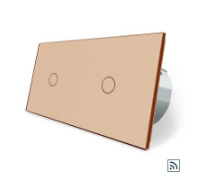 Сенсорный радиоуправляемый выключатель 2 сенсора (1-1) золото стекло Livolo (VL-C701R/C701R-13)