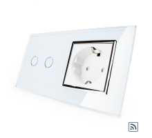 Сенсорный радиоуправляемый выключатель 2 сенсора 1 розетка белый хром стекло Livolo (VL-C702R/C7C1EU-11C)