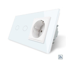 Сенсорный радиоуправляемый выключатель 2 сенсора 1 розетка белый стекло Livolo (VL-C702R/C7C1EU-11)