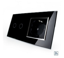 Сенсорный радиоуправляемый выключатель 2 сенсора 1 розетка черный хром стекло Livolo (VL-C702R/C7C1EU-12C)