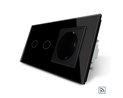 Сенсорный радиоуправляемый выключатель 2 сенсора 1 розетка черный стекло Livolo (VL-C702R/C7C1EU-12)