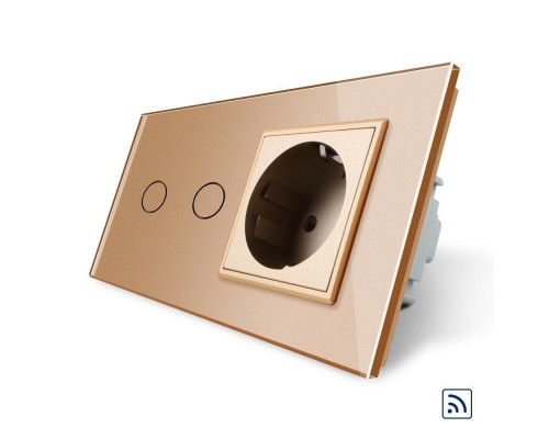 Сенсорный радиоуправляемый выключатель 2 сенсора 1 розетка золото стекло Livolo (VL-C702R/C7C1EU-13)