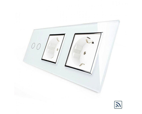 Сенсорный радиоуправляемый выключатель 2 сенсора 2 розетки белый хром стекло Livolo (VL-C702R/C7C2EU-11C)