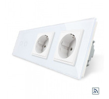 Сенсорный радиоуправляемый выключатель 2 сенсора 2 розетки белый стекло Livolo (VL-C702R/C7C2EU-11)