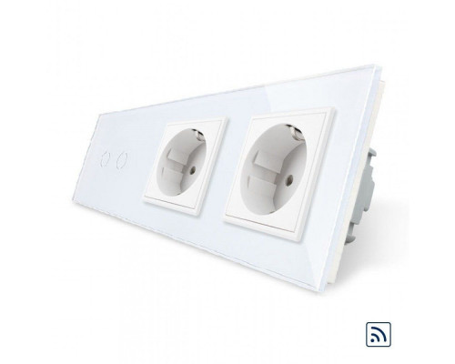 Сенсорный радиоуправляемый выключатель 2 сенсора 2 розетки белый стекло Livolo (VL-C702R/C7C2EU-11)