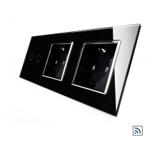 Сенсорный радиоуправляемый выключатель 2 сенсора 2 розетки черный хром стекло Livolo (VL-C702R/C7C2EU-12C)