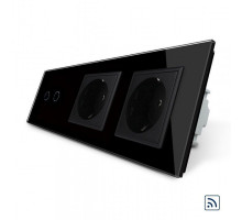 Сенсорный радиоуправляемый выключатель 2 сенсора 2 розетки черный стекло Livolo (VL-C702R/C7C2EU-12)
