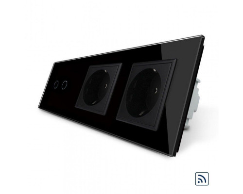 Сенсорный радиоуправляемый выключатель 2 сенсора 2 розетки черный стекло Livolo (VL-C702R/C7C2EU-12)
