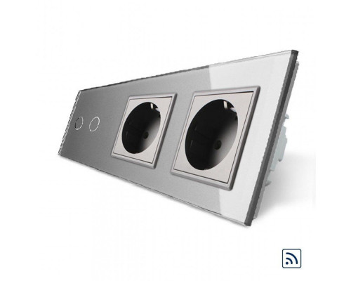 Сенсорный радиоуправляемый выключатель 2 сенсора 2 розетки серый стекло Livolo (VL-C702R/C7C2EU-15)