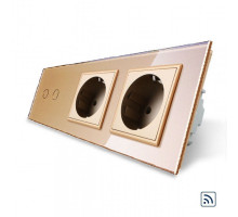 Сенсорный радиоуправляемый выключатель 2 сенсора 2 розетки золото стекло Livolo (VL-C702R/C7C2EU-13)