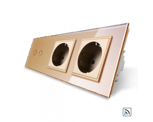 Сенсорный радиоуправляемый выключатель 2 сенсора 2 розетки золото стекло Livolo (VL-C702R/C7C2EU-13)