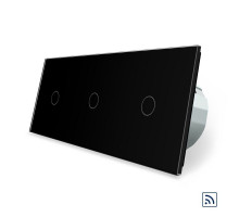 Сенсорный радиоуправляемый выключатель 3 сенсора (1-1-1) черный стекло Livolo (VL-C701R/C701R/C701R-12)