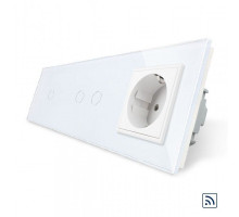 Сенсорный радиоуправляемый выключатель 3 сенсора (1-2) 1 розетка белый стекло Livolo (VL-C701R/C702R/C7C1EU-11)