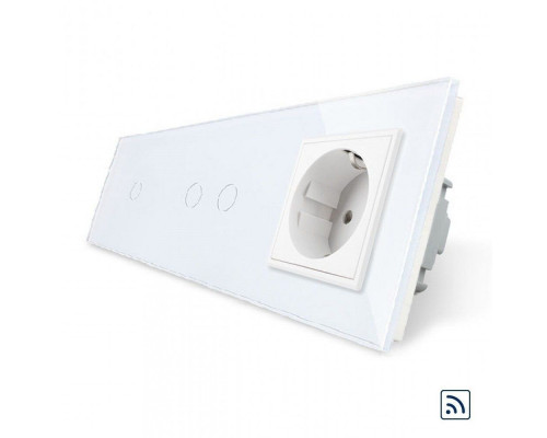 Сенсорный радиоуправляемый выключатель 3 сенсора (1-2) 1 розетка белый стекло Livolo (VL-C701R/C702R/C7C1EU-11)