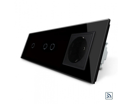 Сенсорный радиоуправляемый выключатель 3 сенсора (1-2) 1 розетка черный стекло Livolo (VL-C701R/C702R/C7C1EU-12)