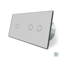 Сенсорный радиоуправляемый выключатель 3 сенсора (1-2) серый стекло Livolo (VL-C701R/C702R-15)