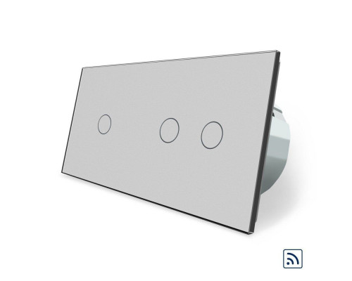 Сенсорный радиоуправляемый выключатель 3 сенсора (1-2) серый стекло Livolo (VL-C701R/C702R-15)