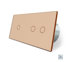 Сенсорный радиоуправляемый выключатель 3 сенсора (1-2) золото стекло Livolo (VL-C701R/C702R-13)