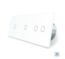 Сенсорный радиоуправляемый выключатель 4 сенсора (1-1-2) белый стекло Livolo (VL-C701R/C701R/C702R-11)