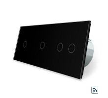 Сенсорный радиоуправляемый выключатель 4 сенсора (1-1-2) черный стекло Livolo (VL-C701R/C701R/C702R-12)