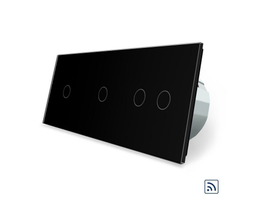 Сенсорный радиоуправляемый выключатель 4 сенсора (1-1-2) черный стекло Livolo (VL-C701R/C701R/C702R-12)