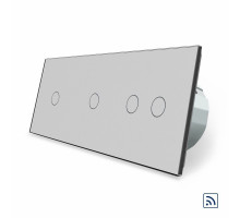 Сенсорный радиоуправляемый выключатель 4 сенсора (1-1-2) серый стекло Livolo (VL-C701R/C701R/C702R-15)