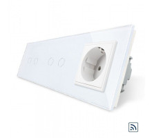 Сенсорный радиоуправляемый выключатель 4 сенсора (2-2) 1 розетка белый стекло Livolo (VL-C702R/C702R/C7C1EU-11)
