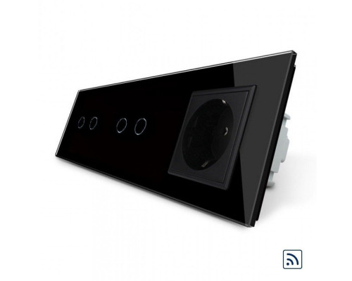 Сенсорный радиоуправляемый выключатель 4 сенсора (2-2) 1 розетка черный стекло Livolo (VL-C702R/C702R/C7C1EU-12)