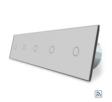 Сенсорный радиоуправляемый выключатель 5 канала (1-1-1-1-1) серый стекло Livolo (VL-C705R-15)