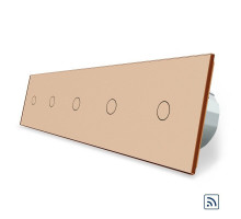 Сенсорный радиоуправляемый выключатель 5 канала (1-1-1-1-1) золото стекло Livolo (VL-C705R-13)