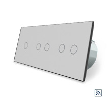 Сенсорный радиоуправляемый выключатель 5 сенсоров (1-2-2) серый стекло Livolo (VL-C701R/C702R/C702R-15)