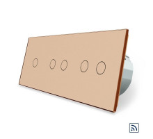 Сенсорный радиоуправляемый выключатель 5 сенсоров (1-2-2) золото стекло Livolo (VL-C701R/C702R/C702R-13)