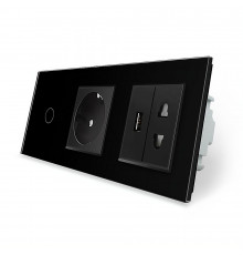 Сенсорный выключатель 1 сенсор 1 розетка 1 USB 1 розетка универсальная черный стекло Livolo (VL-C701C1EU1USBC1A-12)