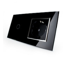 Сенсорный выключатель 1 сенсор 1 розетка черный хром стекло Livolo (VL-C701/C7C1EU-12C)