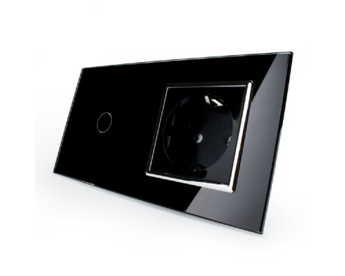 Сенсорный выключатель 1 сенсор 1 розетка черный хром стекло Livolo (VL-C701/C7C1EU-12C)