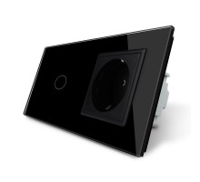 Сенсорный выключатель 1 сенсор 1 розетка черный стекло Livolo (VL-C701/C7C1EU-12)